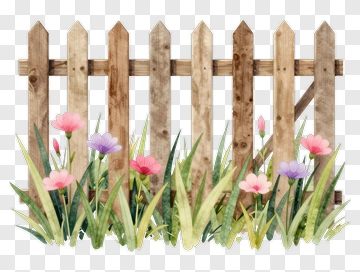 Wooden Fence With Colorful Flowers PNG