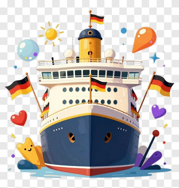 Cartoon Ship With Colorful Decorations PNG