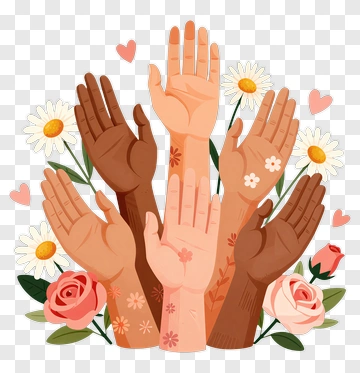 Colorful Hands Surrounded By Flowers And Hearts PNG