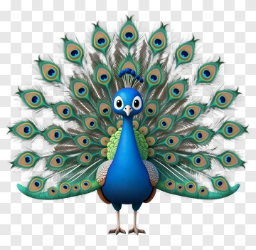 Cartoon Peacock Displaying Feathers PNG