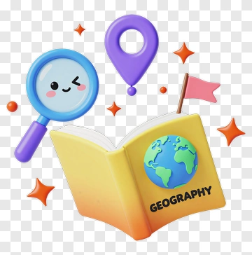 Cartoon Geography Book With Magnifying Glass And Map Pin PNG