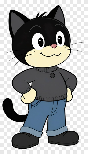 Cartoon Cat In Sweater And Jeans PNG