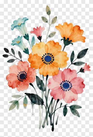 Colorful Watercolor Flower Bouquet PNG