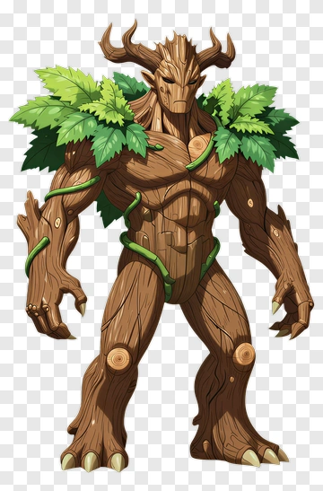 Cartoon Tree Monster With Green Leaves PNG