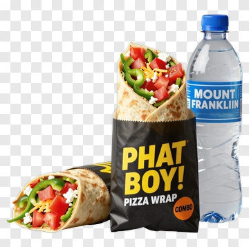 Phat Boy Pizza Wrap With Water Bottle PNG