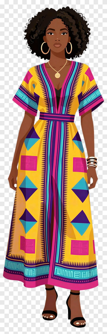 Stylish Woman In Colorful African Dress PNG