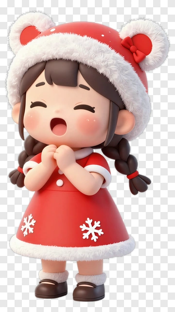 Happy Girl In A Red Christmas Dress PNG