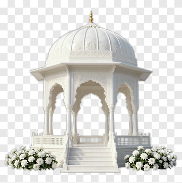 White Gazebo Surrounded By Flowers PNG