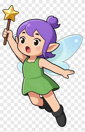 Cartoon Fairy Holding A Star Wand PNG
