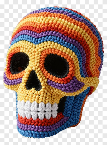 Colorful Crochet Skull PNG