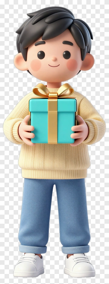 3D Boy Holding A Gift Box PNG