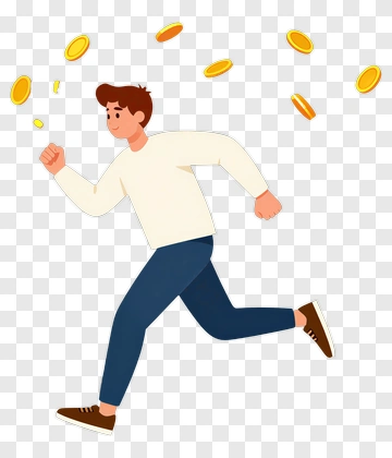 Cartoon Man Running With Coins PNG