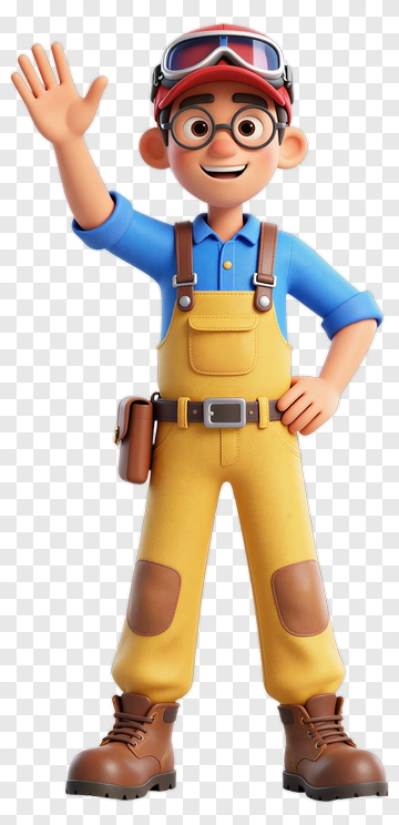 3D Mechanic Waving Hello PNG