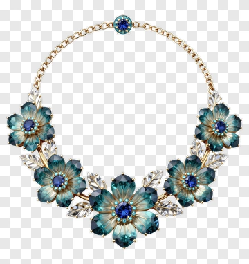 Floral Necklace With Blue Gemstones PNG