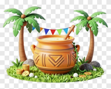 Treasure Pot Surrounded By Palm Trees PNG