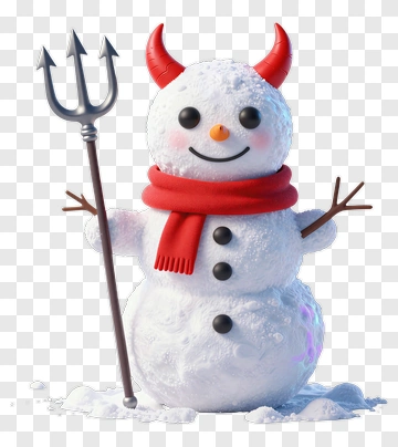 Snowman With Devil Horns Holding A Trident PNG