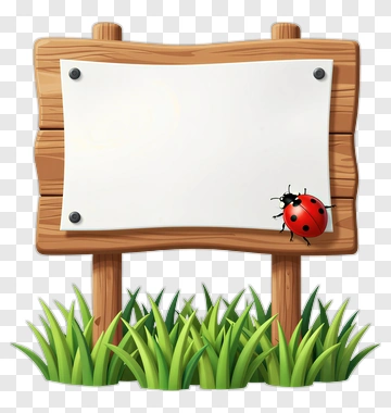 Wooden Sign With Ladybug And Grass PNG