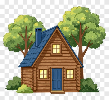Cartoon Wooden House Surrounded By Trees PNG