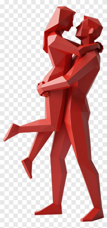 Red Geometric Couple Embracing PNG