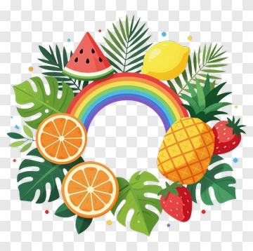 Colorful Fruit And Rainbow Wreath PNG