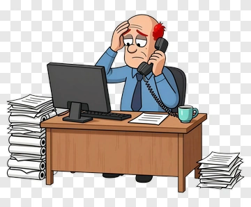 Stressed Businessman On Phone At Desk PNG