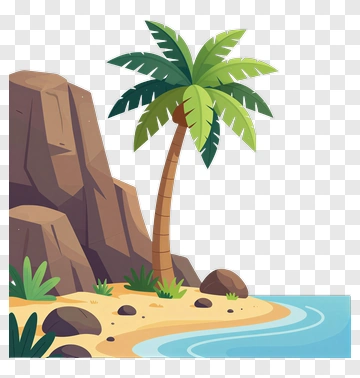 Tropical Beach Scene With Palm Tree PNG