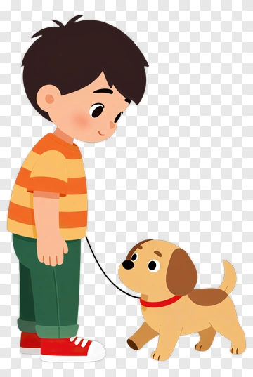 Boy Interacting With A Dog PNG
