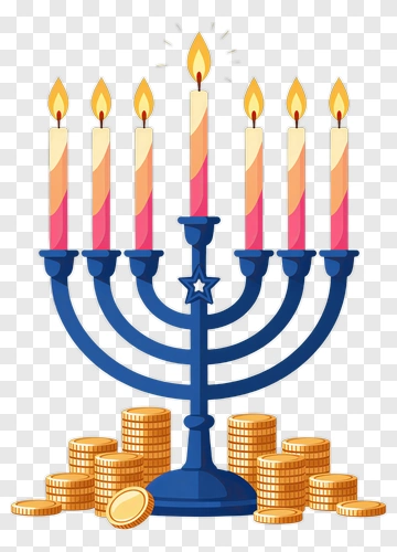 Menorah With Candles And Coins PNG