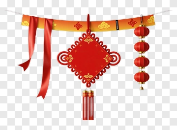 Chinese New Year Decoration With Lanterns And Ribbons PNG