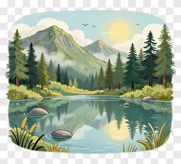 Scenic Mountain Lake With Pine Trees PNG
