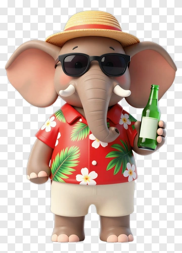 Cartoon Elephant Wearing Sunglasses And Holding A Drink PNG