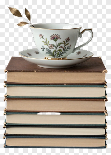 Tea Cup On A Stack Of Books PNG