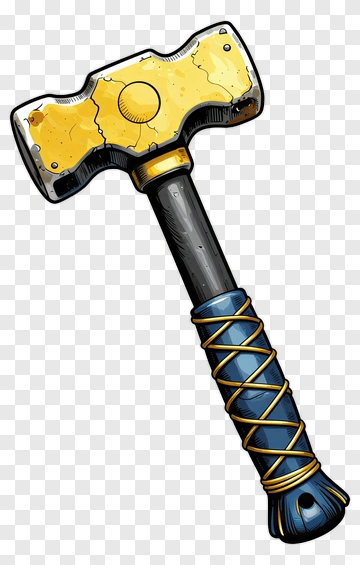 Cartoon Hammer With Gold Head And Blue Handle PNG