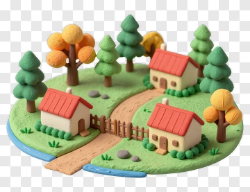 Colorful Clay Village With Houses And Trees PNG