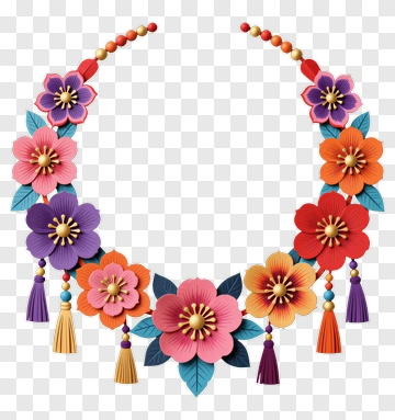 Colorful Floral Necklace Design PNG