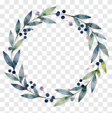 Watercolor Leaf And Berry Wreath PNG