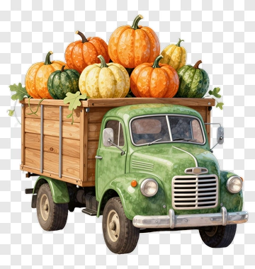 Green Truck Loaded With Pumpkins PNG