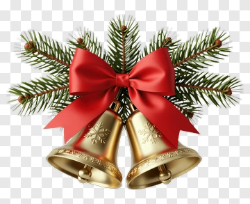 Christmas Bells With Pine And Red Ribbon PNG