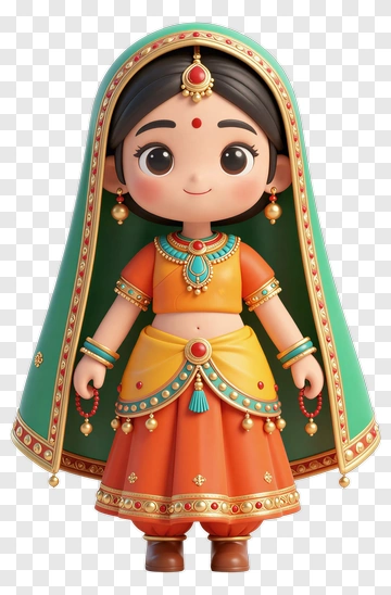 Cartoon Girl In Traditional Indian Dress PNG