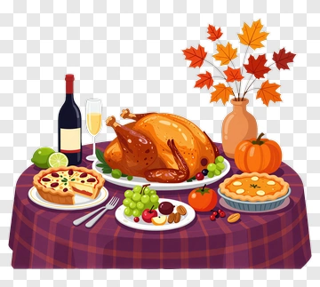 Thanksgiving Dinner With Roast Turkey And Pies PNG