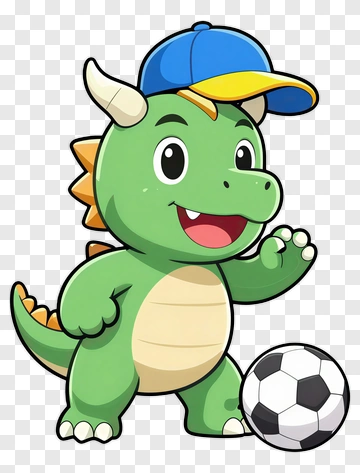 Cartoon Dinosaur Playing Soccer PNG
