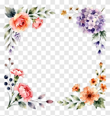 Floral Watercolor Frame With Colorful Flowers PNG