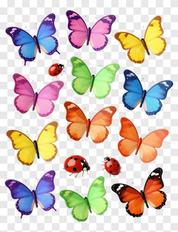 Colorful Butterflies And Ladybugs Collection PNG