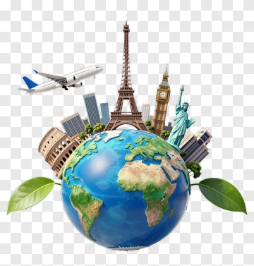 Globe Surrounded By Famous Landmarks PNG