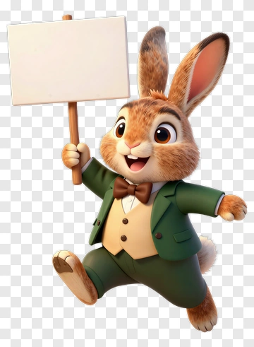 Cartoon Rabbit Holding A Blank Sign PNG