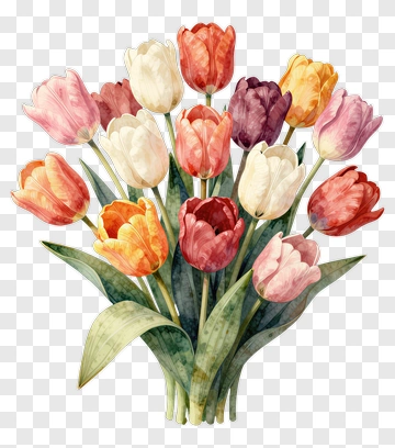Colorful Tulip Bouquet PNG