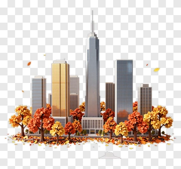 Autumn Cityscape With Colorful Trees PNG
