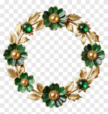 Elegant Floral Wreath With Green Flowers And Gold Leaves PNG