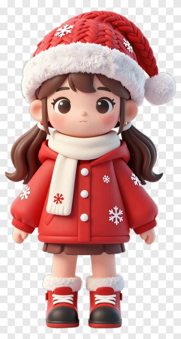 3D Girl In Winter Outfit With Christmas Hat PNG