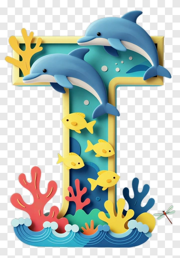 Colorful Dolphin Themed Letter T PNG